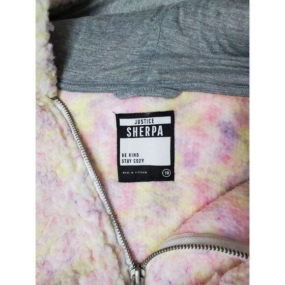 Justice Cotton Candy Pastel Multicolor Hooded Half Zip Sherpa Pullover in Blush - Picture 4 of 11